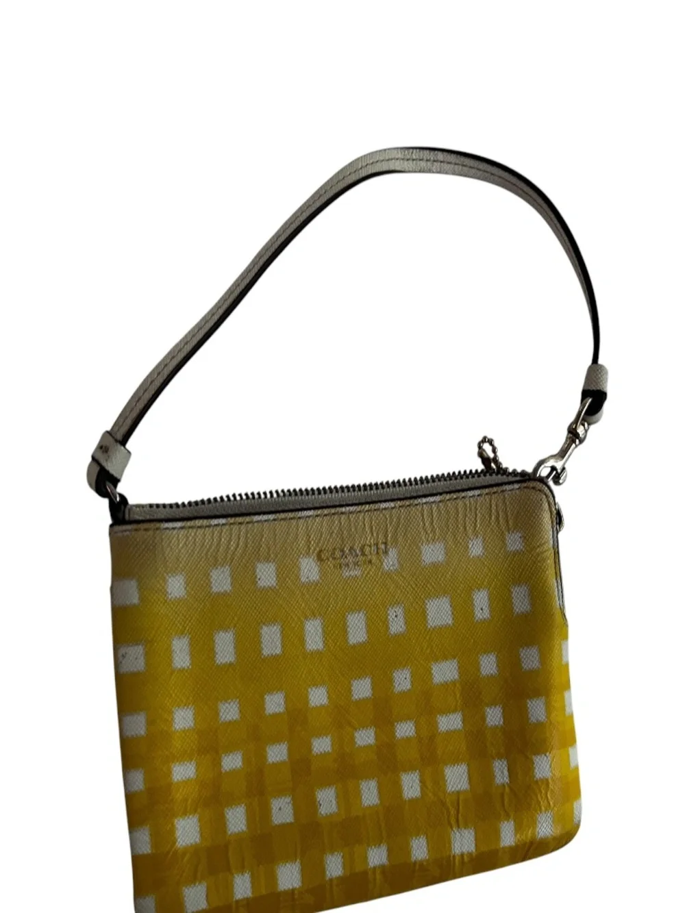 coach yellow ombre lighter on top to bottom leather zip pouch wristlet bag